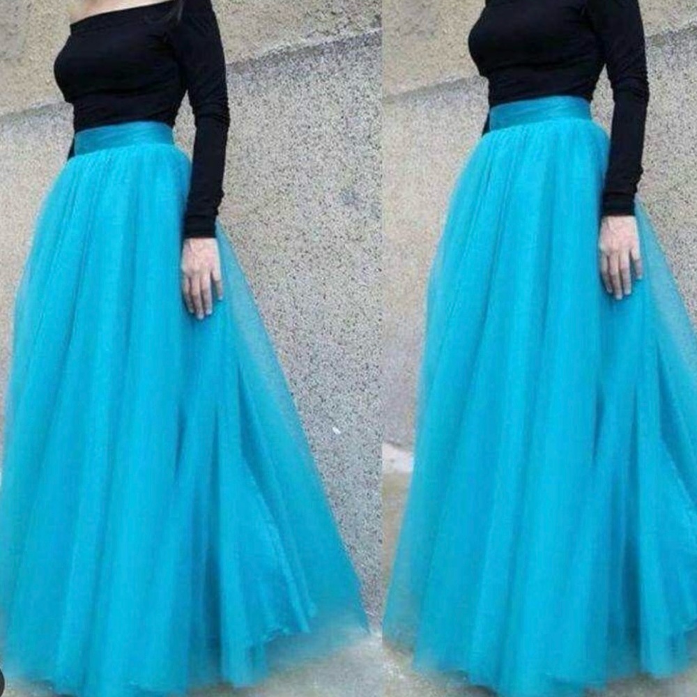 madison james Turquoise Blue Tulle Maxi Skirt